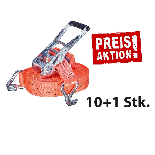 10+1 x Ratschen-Zurrgurt, 8 Meter, 50 mm, 2-teilig, mit Spitzhaken Feldtmann 
