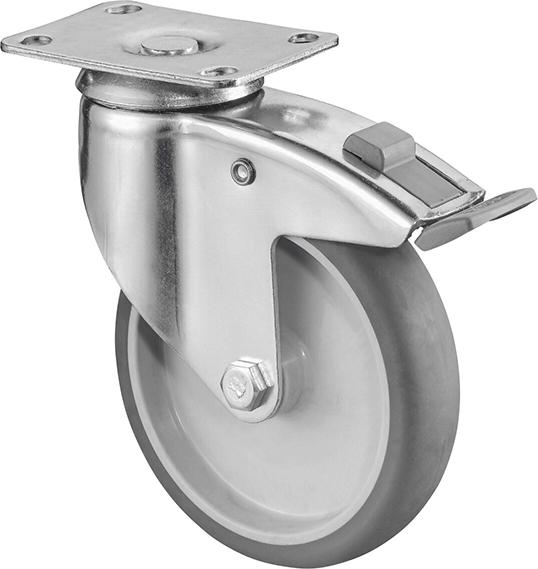BS ROLLEN Lenkrolle C120-.A80.127 mit Totalfestst-eller mit Platte ø125 B 32mm 100kg Gummi