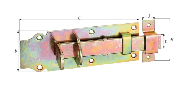 Schlossriegel,m.flachem Griff,gerade,m.Schlaufe,gelb verzinkt,Platte LxB180x64mm